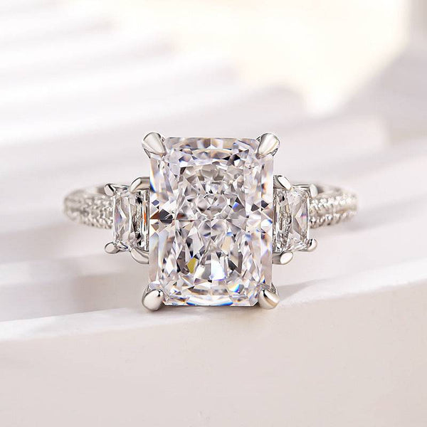 Louily Stunning Crushed Ice Radiant Cut Three Stone Engagement Ring In Sterling Silver