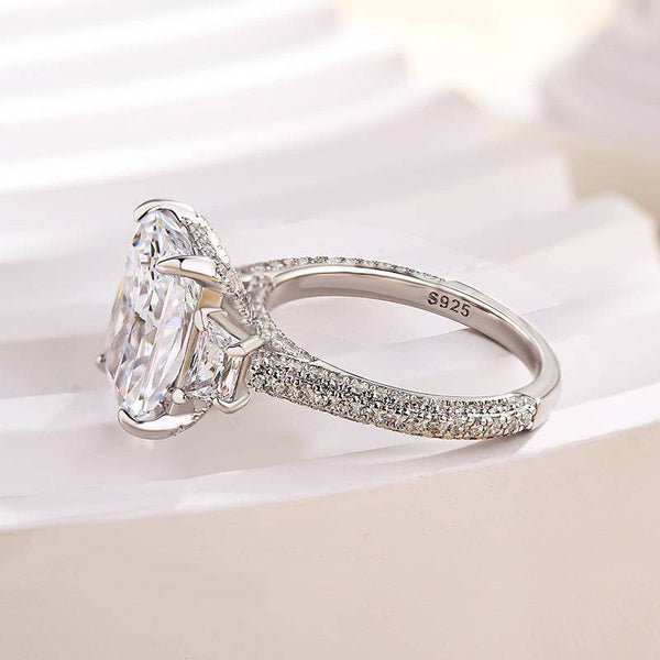 Louily Stunning Crushed Ice Radiant Cut Three Stone Engagement Ring In Sterling Silver