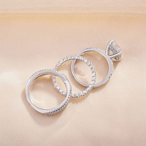 Louily Stunning Cushion Cut 3PC Wedding Ring Set In Sterling Silver