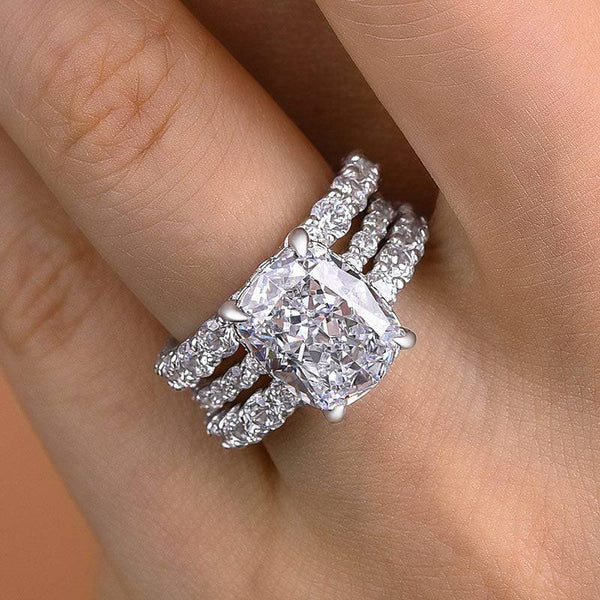 Louily Stunning Cushion Cut 3PC Wedding Set For Women In Sterling Silver