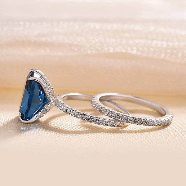 Louily Stunning Cushion Cut Montana Blue Sapphire Wedding Set In Sterling Silver