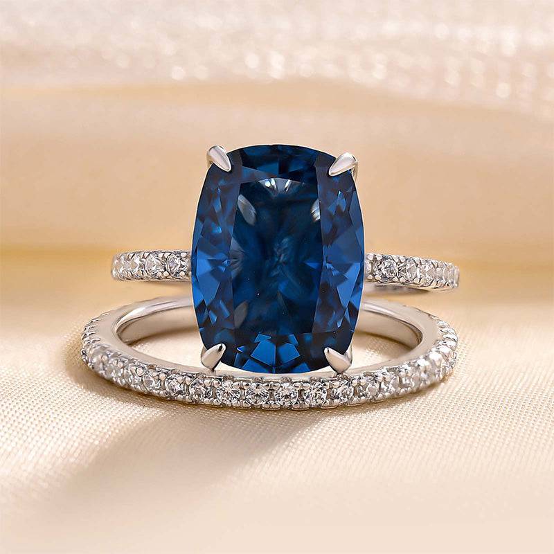 Louily Stunning Cushion Cut Montana Blue Sapphire Wedding Set In Sterling Silver - louilyjewelry