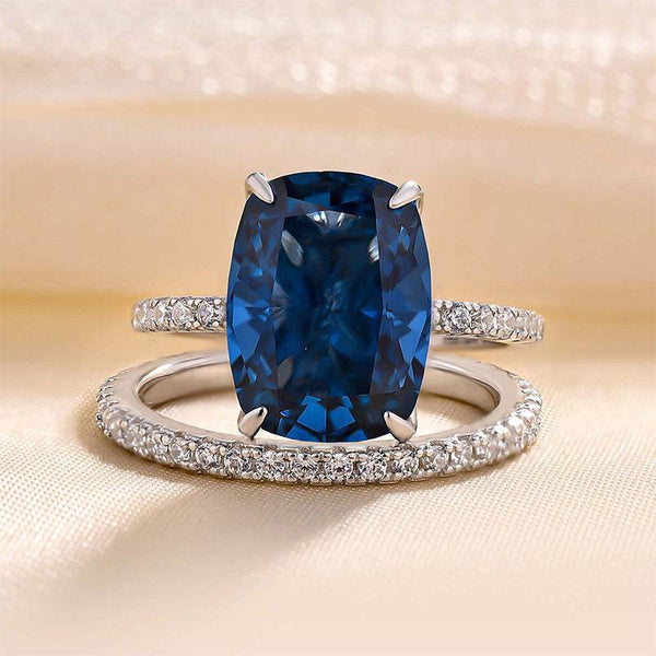 Louily Stunning Cushion Cut Montana Blue Sapphire Wedding Set In Sterling Silver