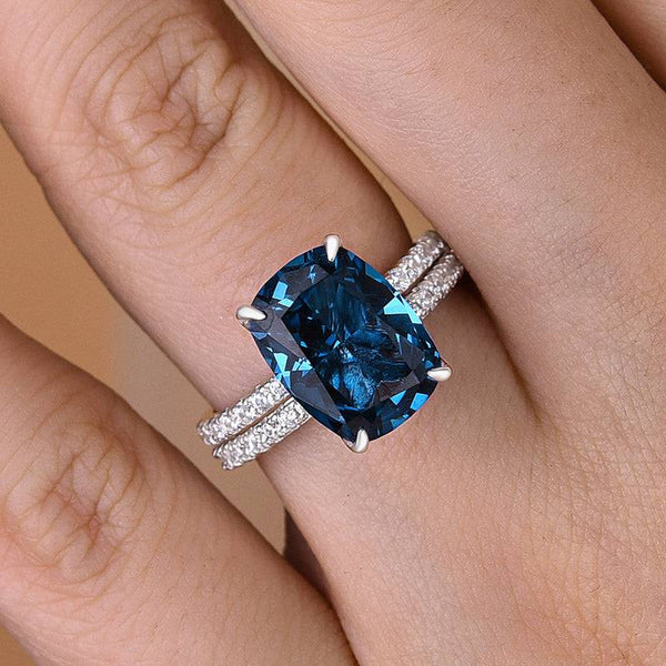 Louily Stunning Cushion Cut Montana Blue Sapphire Wedding Set In Sterling Silver