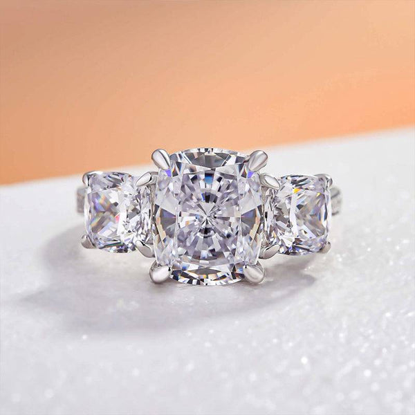 Louily Stunning Cushion Cut Three Stone Engagement Ring In Sterling Silver