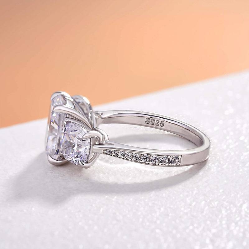 Louily Stunning Cushion Cut Three Stone Engagement Ring In Sterling Silver - louilyjewelry