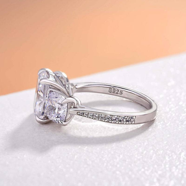 Louily Stunning Cushion Cut Three Stone Engagement Ring In Sterling Silver