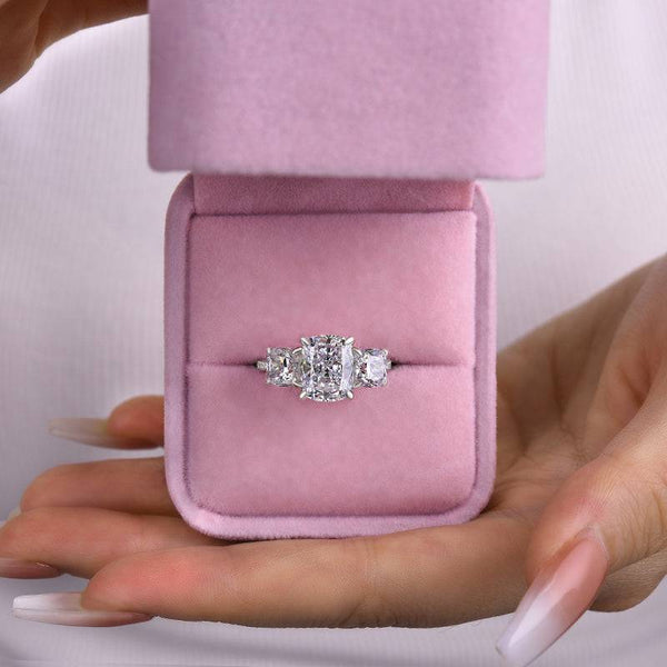 Louily Stunning Cushion Cut Three Stone Engagement Ring In Sterling Silver