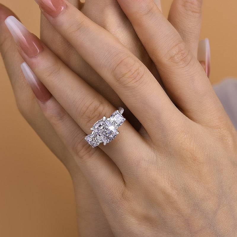 Louily Stunning Cushion Cut Three Stone Engagement Ring In Sterling Silver - louilyjewelry