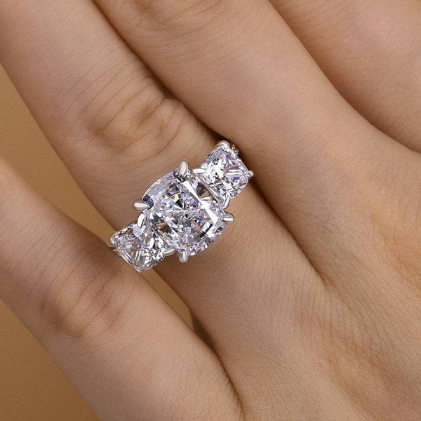 Louily Stunning Cushion Cut Three Stone Engagement Ring In Sterling Silver