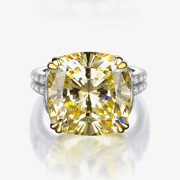 Louily Stunning Cushion Cut Yellow Sapphire Engagement Ring In Sterling Silver