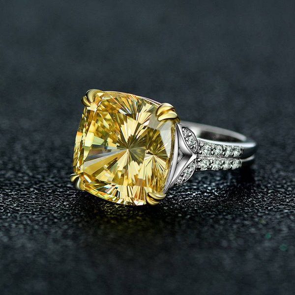 Louily Stunning Cushion Cut Yellow Sapphire Engagement Ring In Sterling Silver