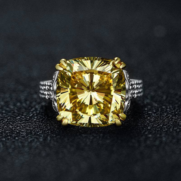 Louily Stunning Cushion Cut Yellow Sapphire Engagement Ring In Sterling Silver