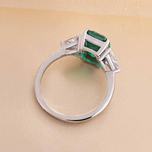 Louily Stunning Emerald Cut Three Stone Paraiba Tourmaline  Engagement Ring In Sterling Silver