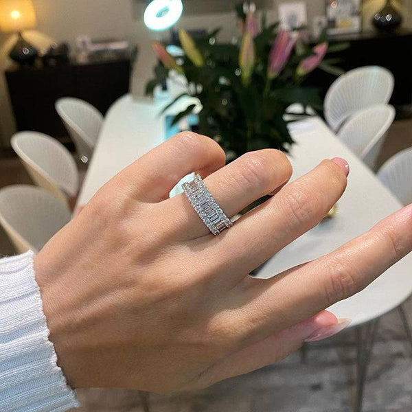 Louily Stunning Emerald Cut Women's Wedding Band In Sterling Silver