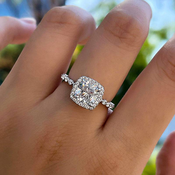 Louily Stunning Halo Cushion Cut Engagement Ring In Sterling Silver