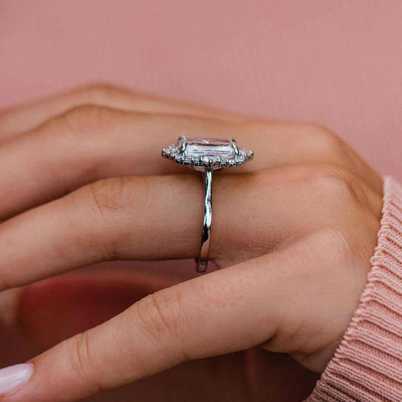 Louily Stunning Halo Radiant Cut Simulated Diamond Engagement Ring In Sterling Silver - louilyjewelry