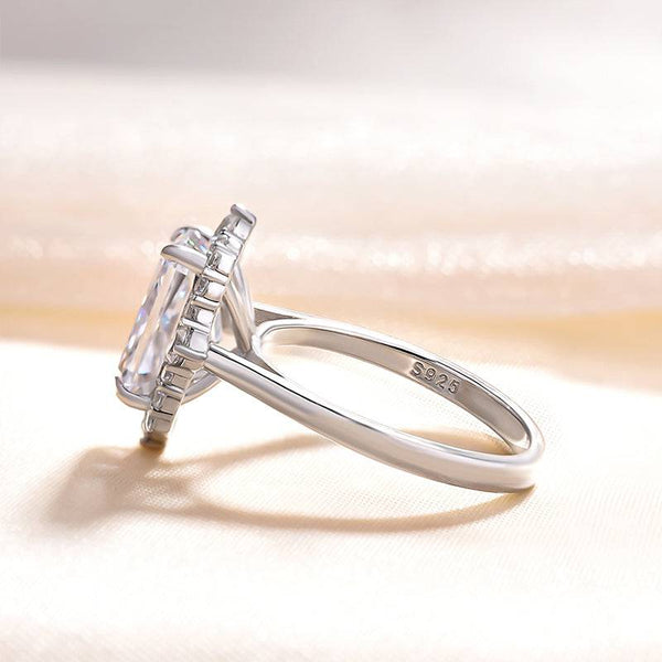 Louily Stunning Halo Radiant Cut Simulated Diamond Engagement Ring In Sterling Silver