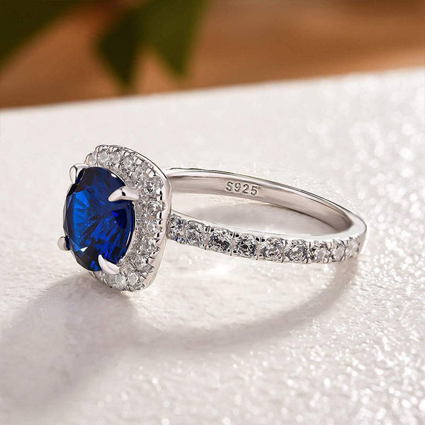 Louily Stunning Halo Round Cut Blue Sapphire Engagement Ring In Sterling Silver