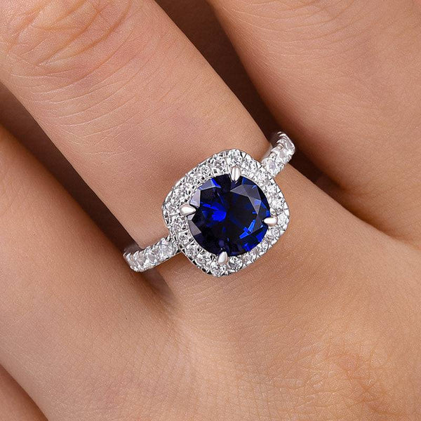Louily Stunning Halo Round Cut Blue Sapphire Engagement Ring In Sterling Silver