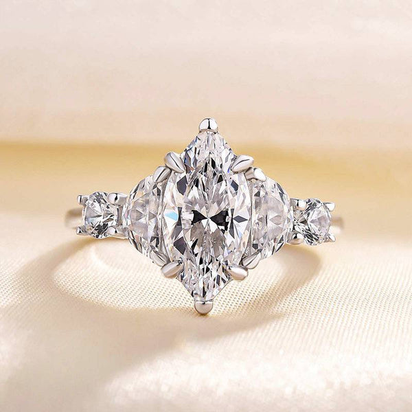 Louily Stunning Marquise Cut Three Stone Engagement Ring In Sterling Silver