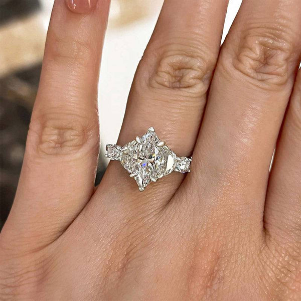 Louily Stunning Marquise Cut Three Stone Engagement Ring In Sterling Silver