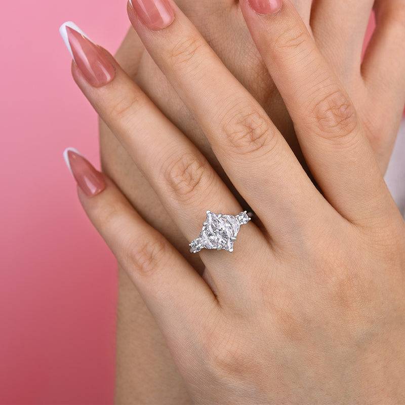 Louily Stunning Marquise Cut Three Stone Engagement Ring In Sterling Silver - louilyjewelry