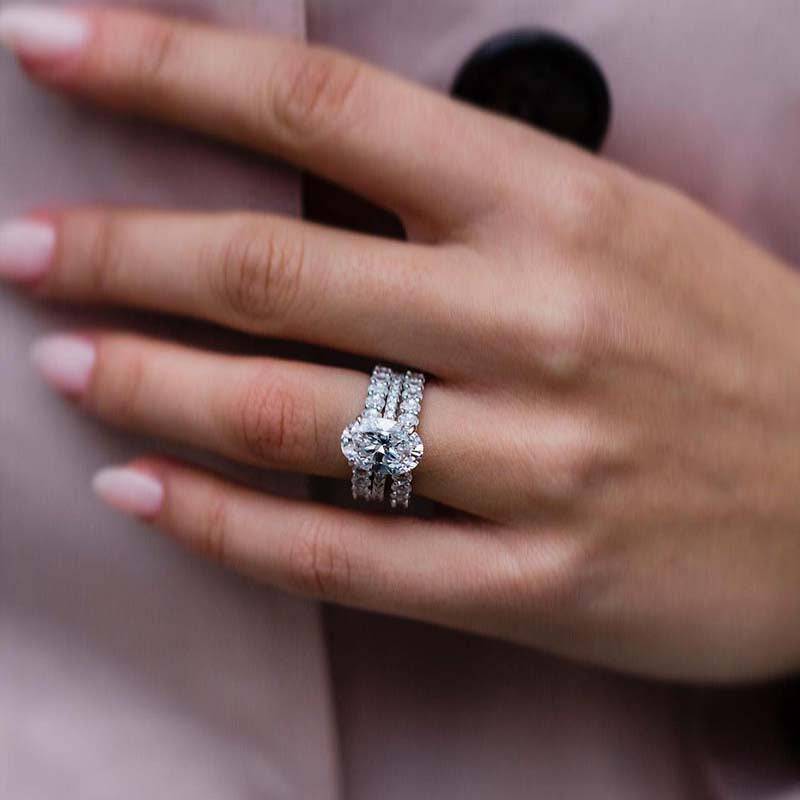 Louily Stunning Oval Cut 3PC Wedding Ring Set In Sterling Silver - louilyjewelry