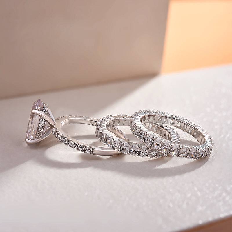Louily Stunning Oval Cut 3PC Wedding Ring Set In Sterling Silver - louilyjewelry