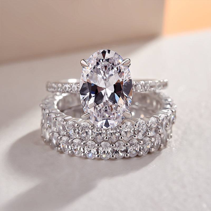 Louily Stunning Oval Cut 3PC Wedding Ring Set In Sterling Silver - louilyjewelry