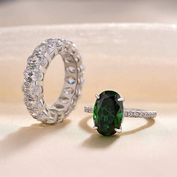 Louily Stunning Oval Cut Emerald Green Wedding Ring Set In Sterling Silver