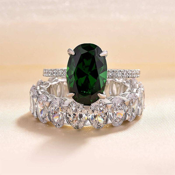 Louily Stunning Oval Cut Emerald Green Wedding Ring Set In Sterling Silver