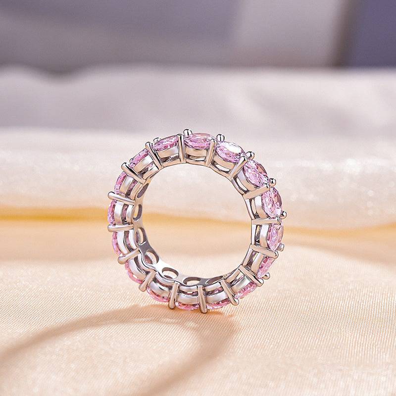 Louily Stunning Oval Cut Pink Sapphire Simulated Diamond Wedding Band Ring In Sterling Silver - louilyjewelry