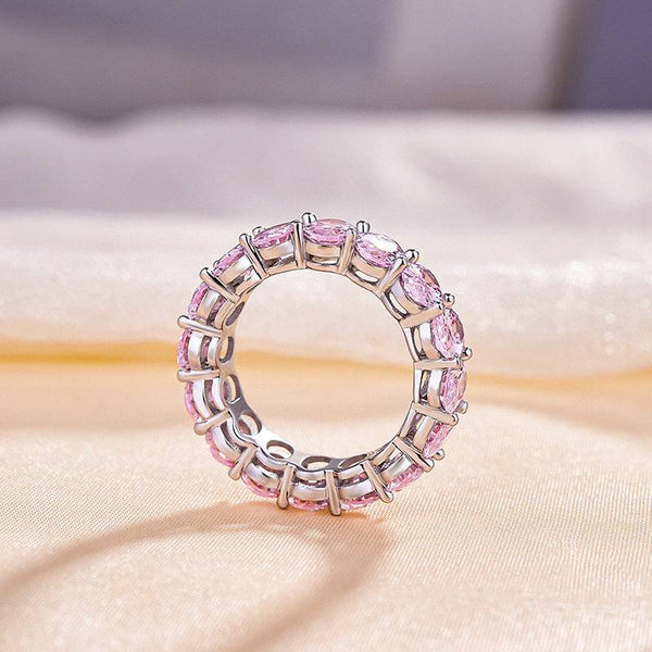 Louily Stunning Oval Cut Pink Sapphire Simulated Diamond Wedding Band Ring In Sterling Silver