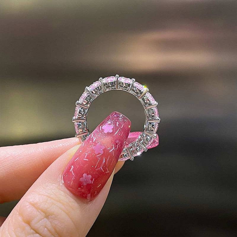 Louily Stunning Oval Cut Pink Sapphire Simulated Diamond Wedding Band Ring In Sterling Silver - louilyjewelry