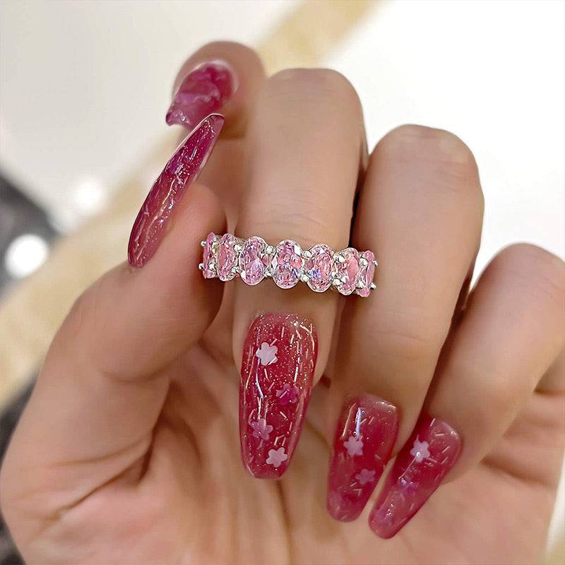 Louily Stunning Oval Cut Pink Sapphire Simulated Diamond Wedding Band Ring In Sterling Silver - louilyjewelry