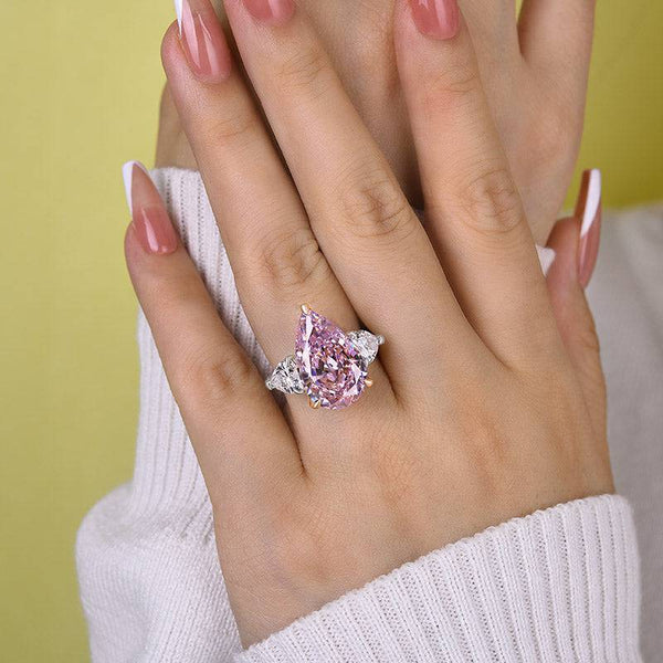 Louily Stunning Pear Cut Pink Sapphire Three Stone Engagement Ring