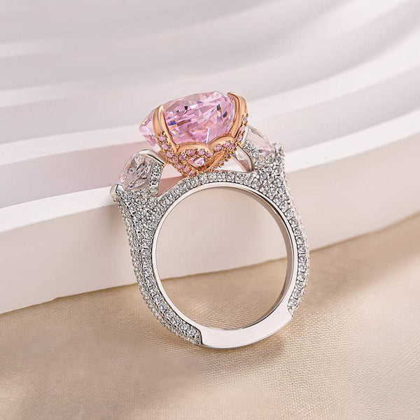 Louily Stunning Pear Cut Pink Sapphire Three Stone Engagement Ring