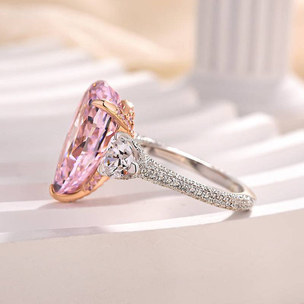 Louily Stunning Pear Cut Pink Sapphire Three Stone Engagement Ring