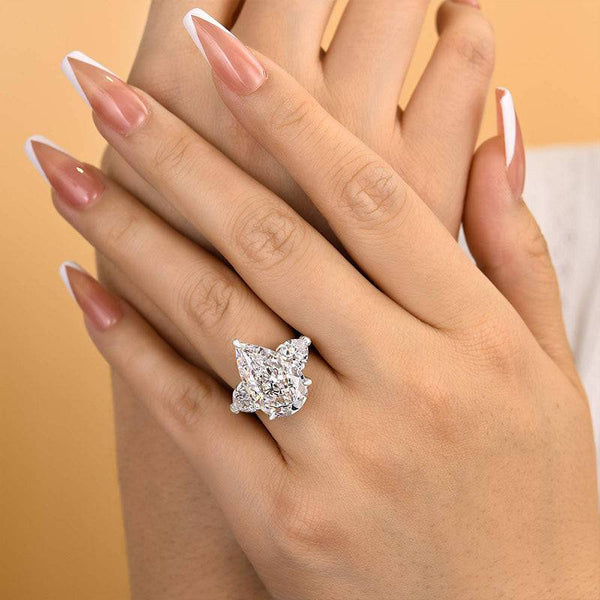 Louily Stunning Pear Cut Three Stone Engagement Ring