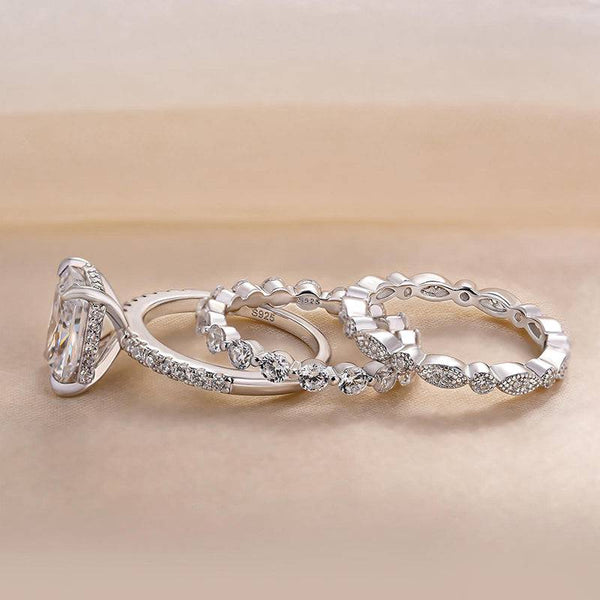 Louily Stunning Radiant Cut 3PC Wedding Ring Set In Sterling Silver