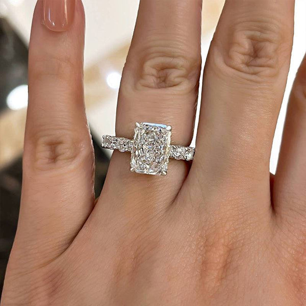 Louily Stunning Radiant Cut Engagement Ring For Women In Sterling Silver