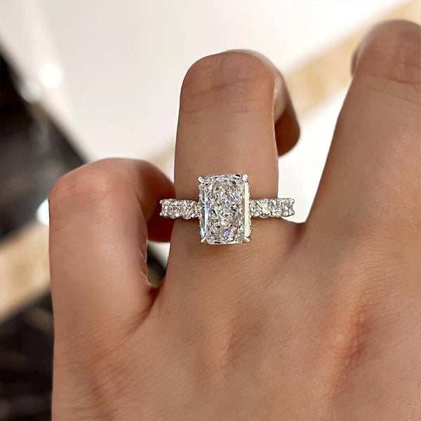 Louily Stunning Radiant Cut Engagement Ring For Women In Sterling Silver
