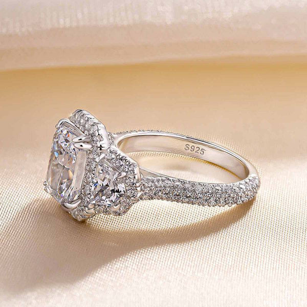 Louily Stunning Radiant Cut Three Stone Engagement Ring In Sterling Silver