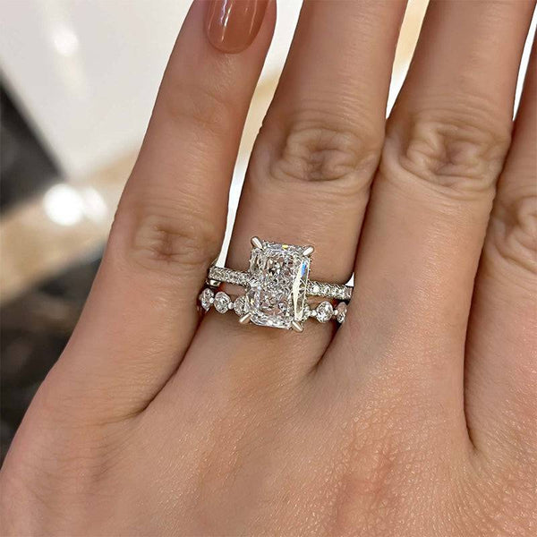 Louily Stunning Radiant Cut Wedding Ring Set In Sterling Silver