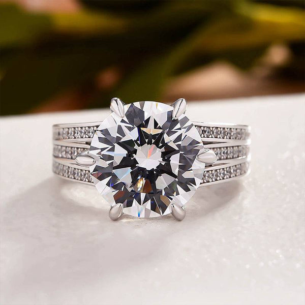 Louily Stunning Round Cut Three Shank Design Engagement Ring In terling Silver