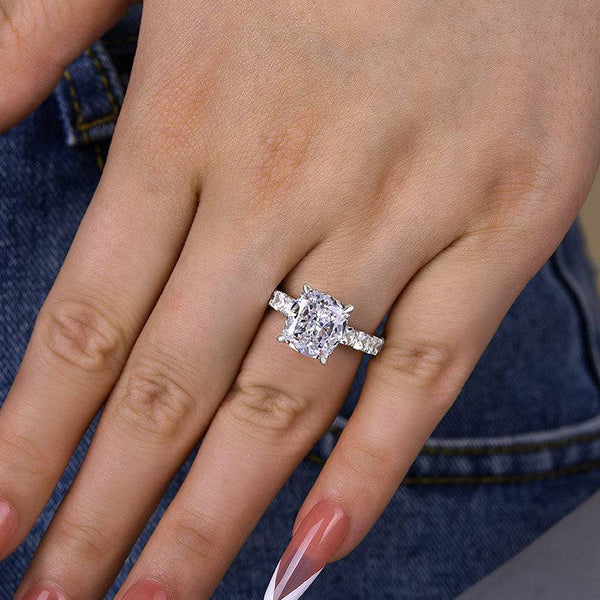 Louily Stunning Sterling Silver Crushed Ice Cushion Cut Engagement Ring