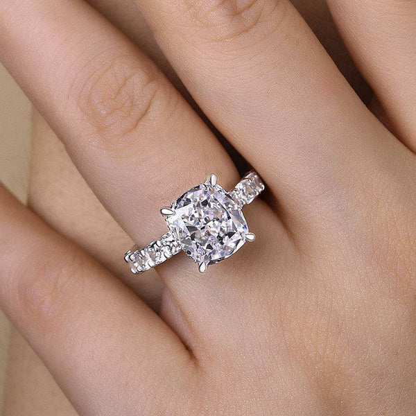 Louily Stunning Sterling Silver Crushed Ice Cushion Cut Engagement Ring