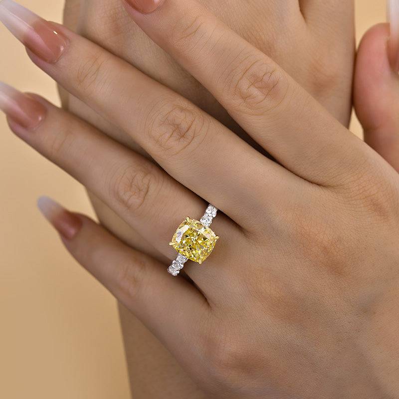 Louily Stunning Two-tone Cushion Cut Yellow Sapphire Engagement Ring - louilyjewelry