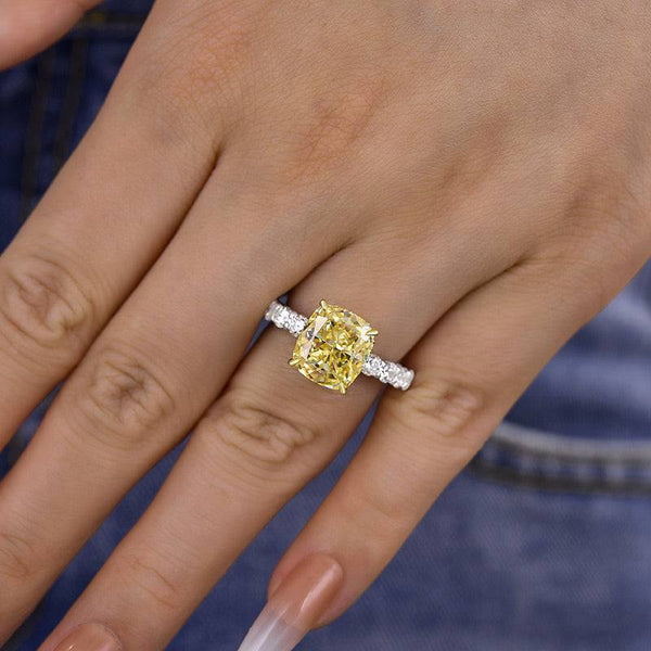 Louily Stunning Two-tone Cushion Cut Yellow Sapphire Engagement Ring